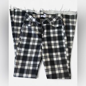 Forever 21 Women's Black and White Plaid Flare Jeans